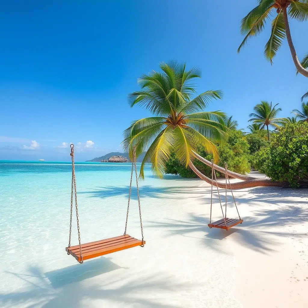 شواطئ جزر جيلي الصافية مع أراجيح فوق الماء ومياه فيروزية