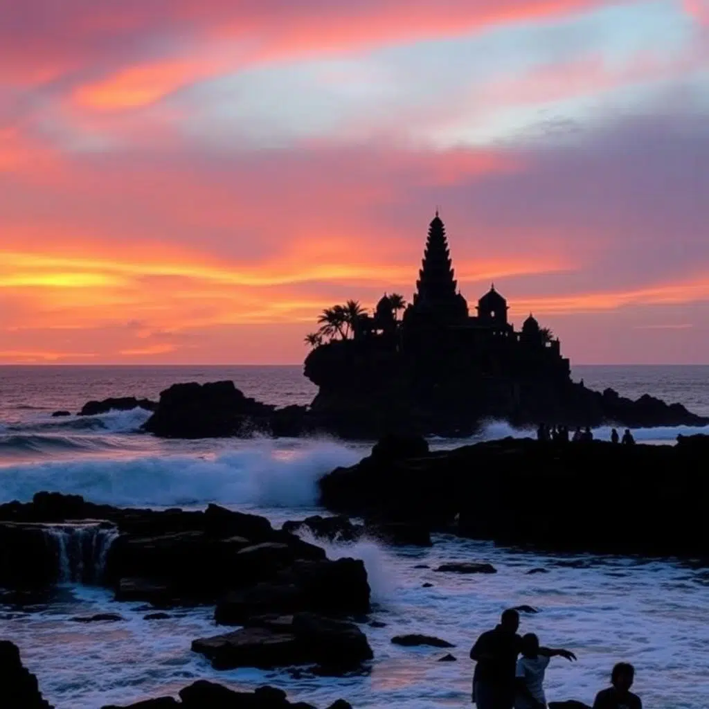 معبد تاناه لوت في بالي على حافة المحيط وقت الغروب